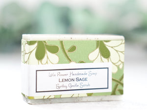 Lemon Sage Cedarwood essential oil natural handmade homemade soap with apricot scrub for gardner gift by the little flower soap co